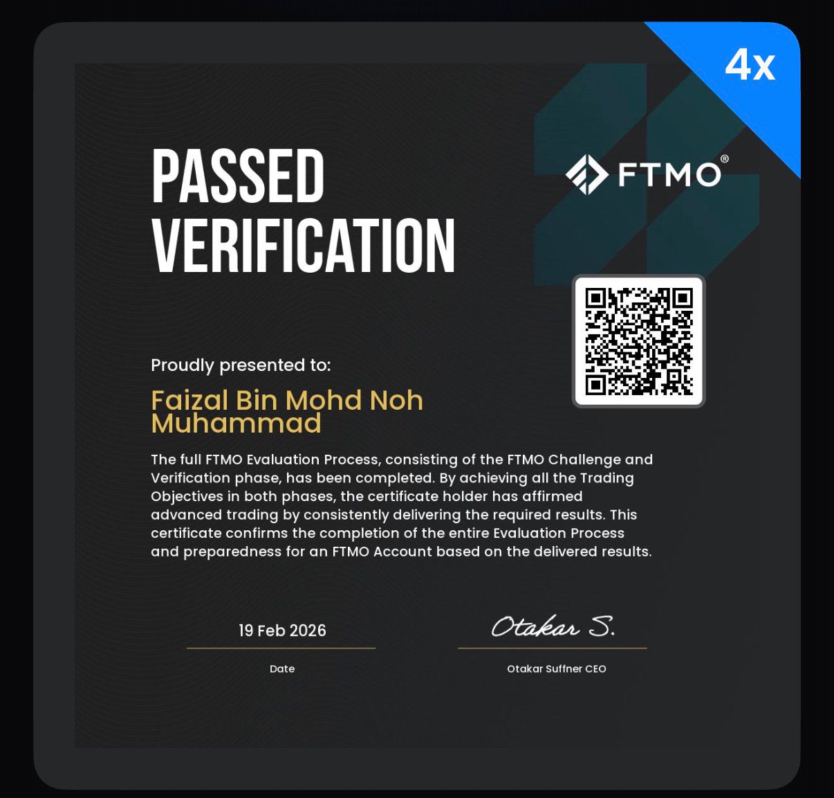 Faizal Bin Mohd Noh Muhammad verified certificate